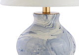 20.5" Blue/White Marbleized Ceramic Table Lamp, Contemporary Traditional Bedside Lamp, Gold Accents