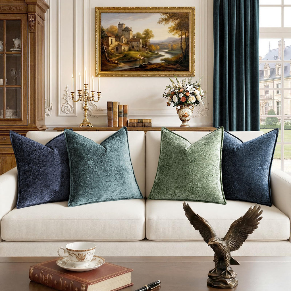 Throw Pillow Covers 18X18 Inch 4 Packs, Soft Velvet Decorative Pillow Cases with 3D Ice Flower, Texture Modern Accent