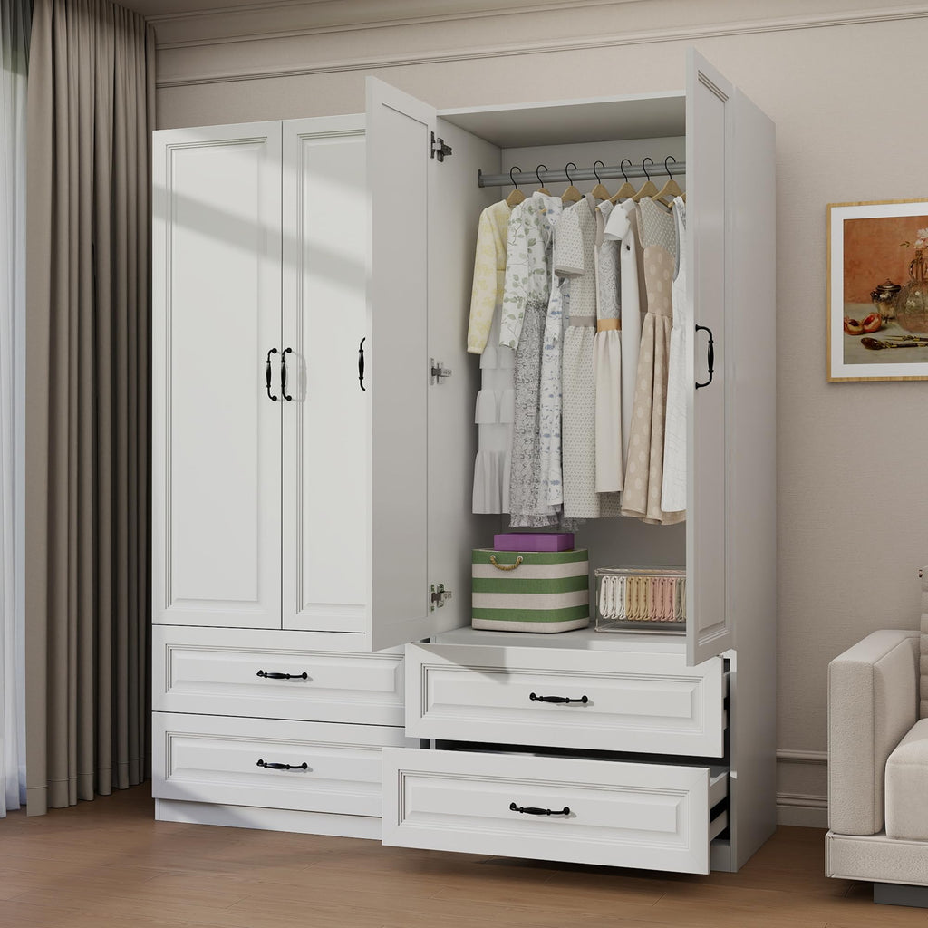 White Armoire Wardrobe Closet with 6 Drawers, 75" H x 95" W Armoire
