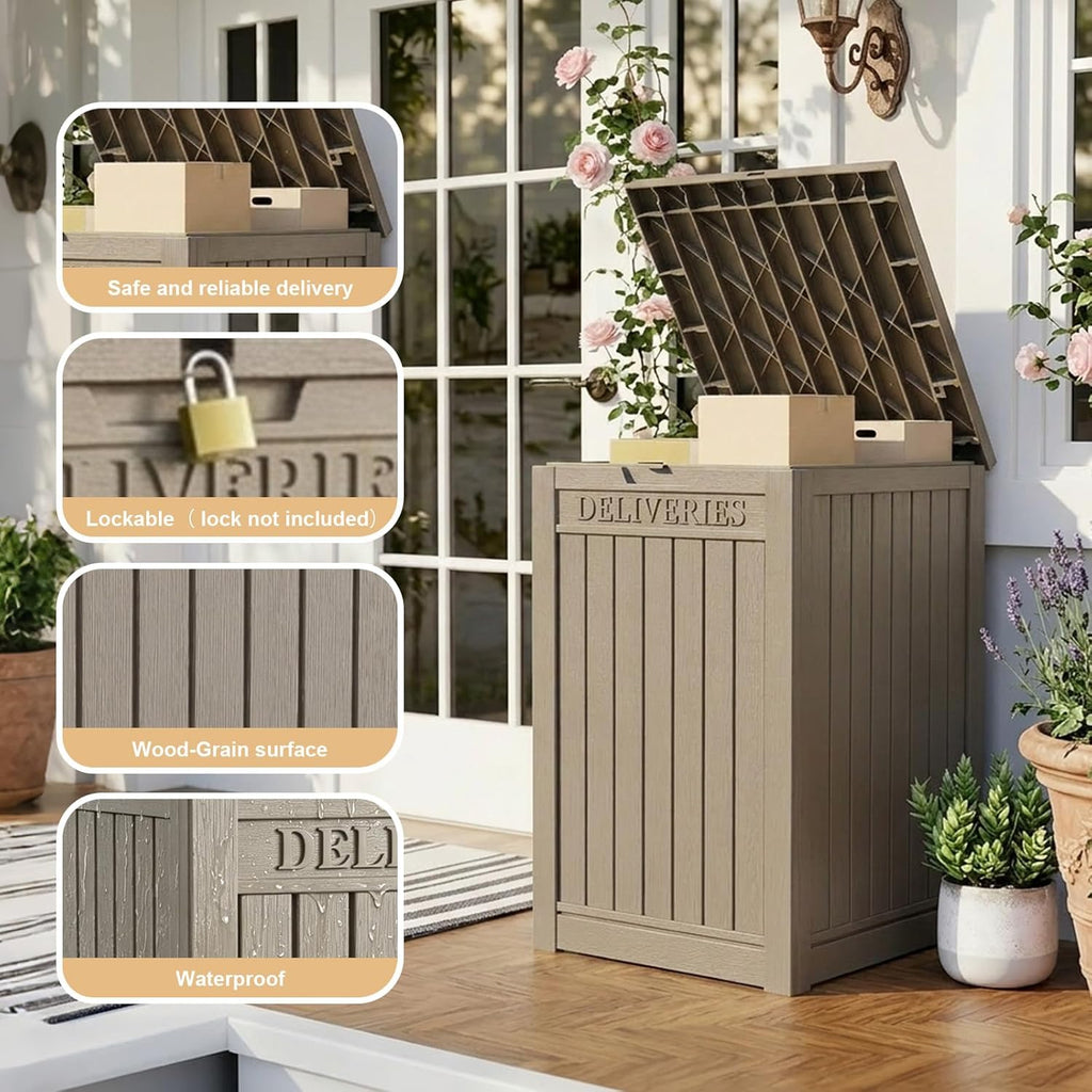 Package Delivery Box 55 Gallon with Lockable Secure,Outdoor Package Drop Container Waterproof Patio and Curbside(Grey)
