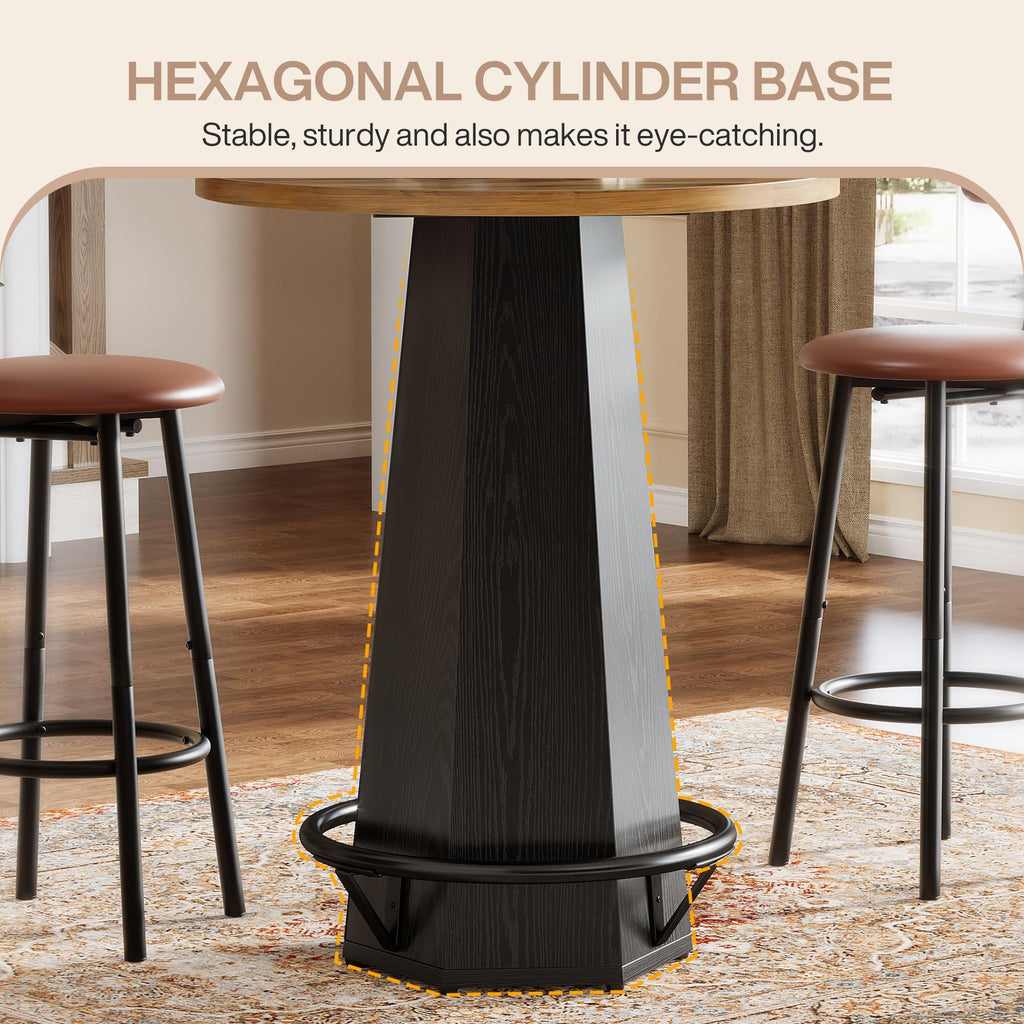 Round Bar Table Set of 2, 39.4" H Bistro Cocktail Table with Metal Footrest for Drinking & Gathering, Industrial Home