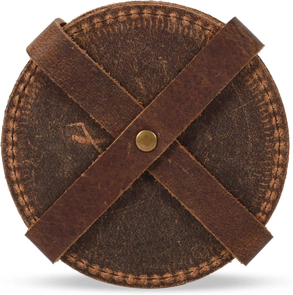 Coaster (3.5 inch) Geniune Leather Tea Coasters for Hot Water, Coffee, Beverage Beer Tea Cup Wine Luxarious - Set of 6