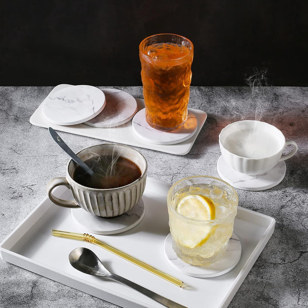 Absorbent Coasters for Drinks,Ceramic Coaster with Holder Durable - Set of 6
