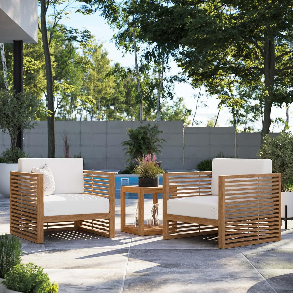 Carlsbad 3-Piece Teak Wood Outdoor Patio Outdoor Patio Set in Natural White