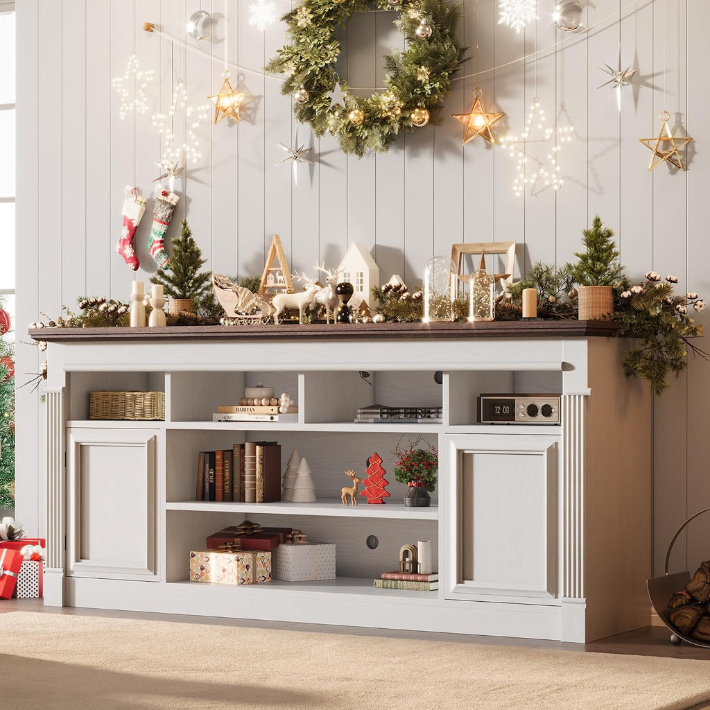 Farmhouse TV Stand for TVs Up to 75", Entertainment Center with Open Storage & Adjustable Shelves, TV Console with