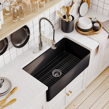 30-inch Kitchen Sink Black, Farmhouse Sink Fireclay Apron -Front Farmhouse Deep Single Bowl, Farmhouse Sink with