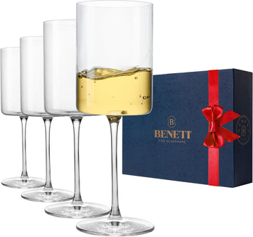 Square Crystal Wine Glasses Set Of 4 - European-made Handblown 14 oz Gift Packed Glasses - Large White & Red Wine