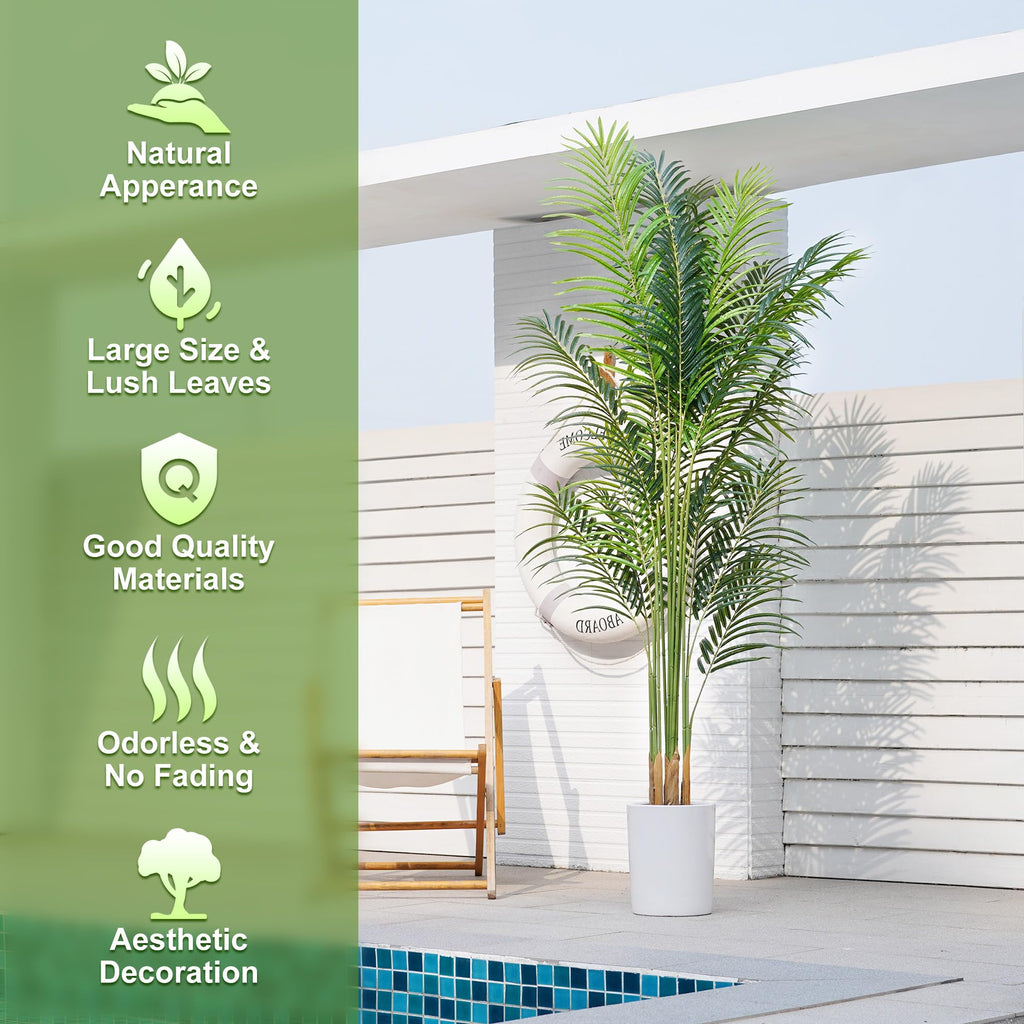 Artificial Palm Tree 7.2Ft Tall Large Fake Plant Indoor Decorative Faux Silk Green Potted Plants Living Room Outdoor