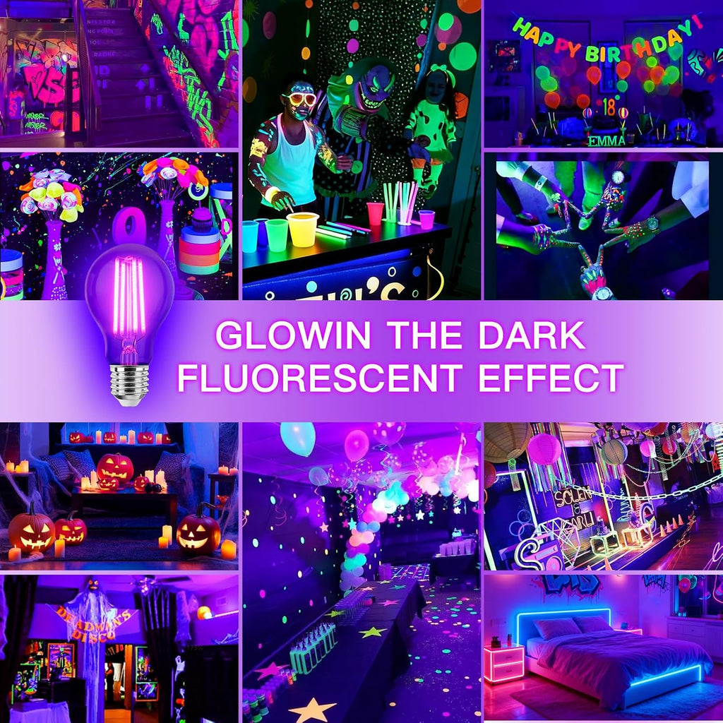 LED A19 Black Light Bulbs, 6 Pack