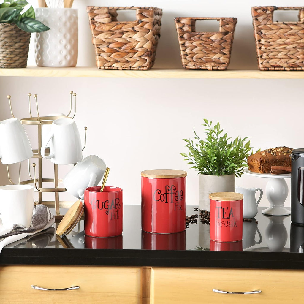 Kitchen Accessories Retro Collection, Ceramics, Canister Set, Red - Set of 3