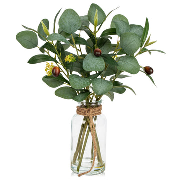 Artificial Eucalyptus Stems Fake Plants in Glass Vase with Faux Water