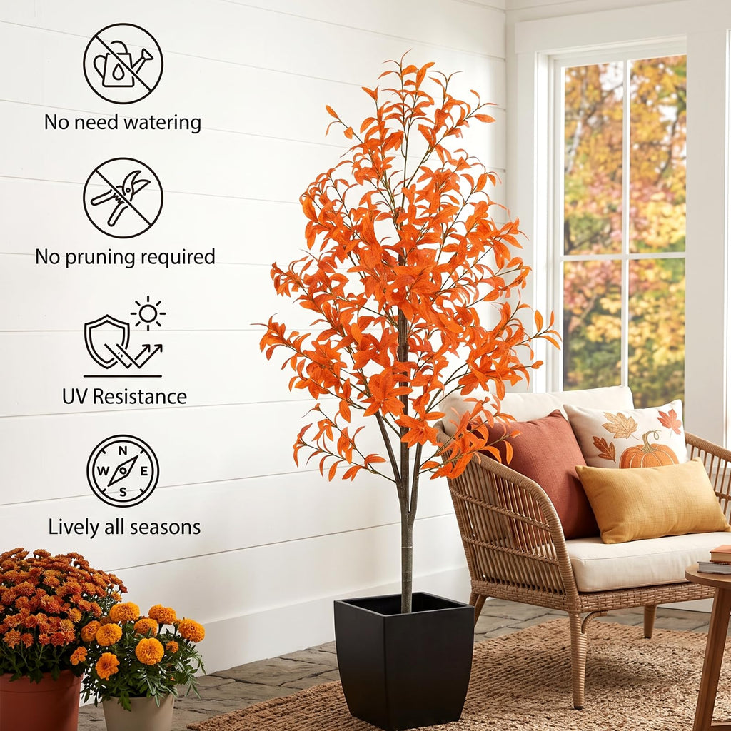Faux Fall Olive Tree 5Ft Artificial Tree with Planter Autumn Decor