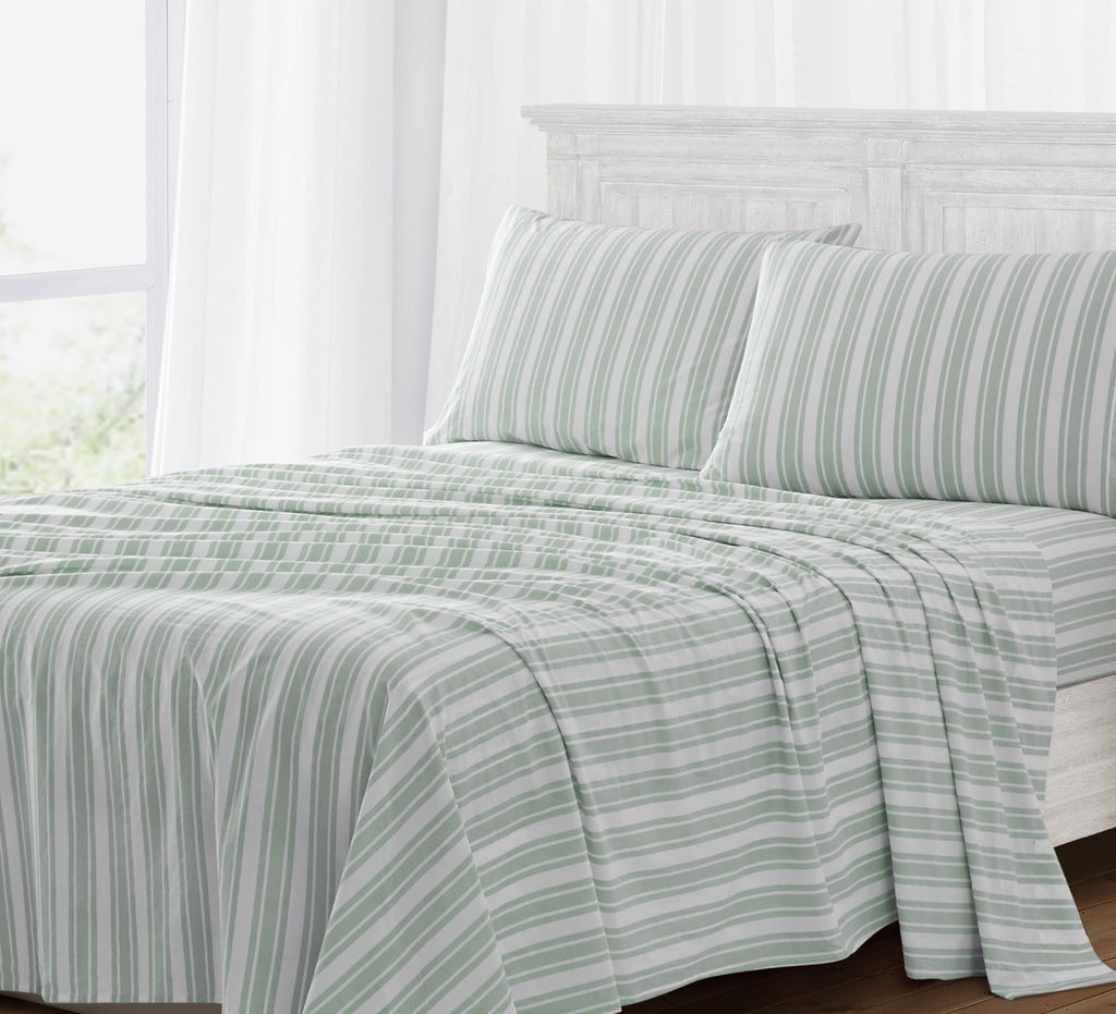 Wide Ticking Stripe Green 4 Piece Sheet Set