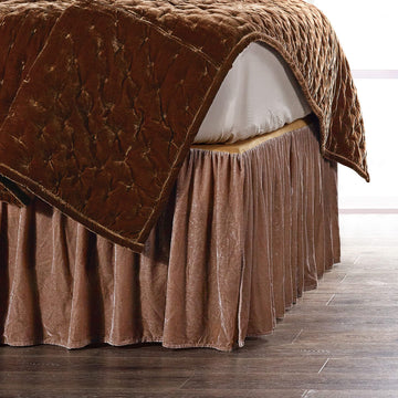 Stella Dusty Rose Faux Silk Velvet King Ruffled Bed Skirt