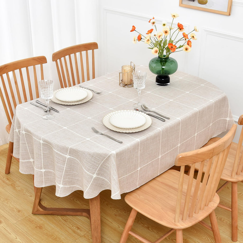 Farmhouse Embroidered Plaid Oval Tablecloth 52 x 70 Inch