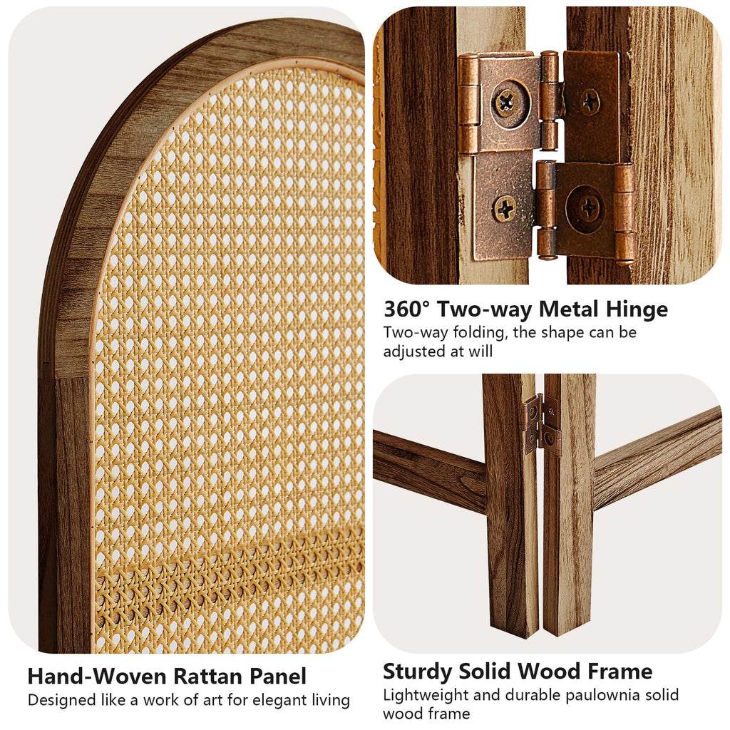 3 Panel Rattan Room Divider Screen, Boho Folding Privacy Screen