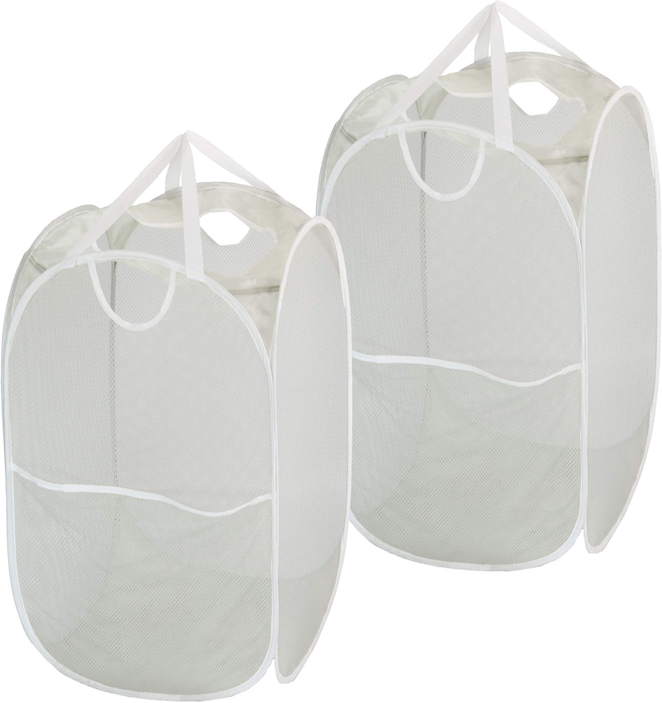 Mesh Pop-Up Laundry Hamper with Side Pocket, 2 Pack, Gray