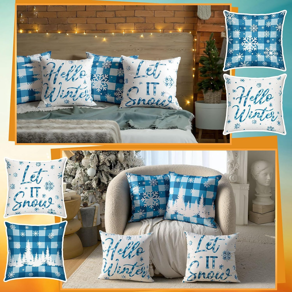 Christmas Pillow Covers 18 x 18 Inch Holiday Throw Pillow Covers Halloween Fall Winter Seasonal Pillowcases - Set of 16