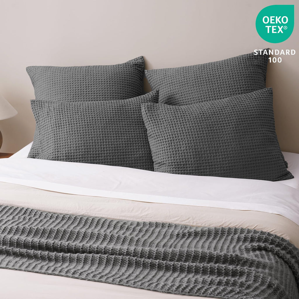 Ultra Soft Waffle Pillow Shams Queen Size 20"x30", Grey, No Insert