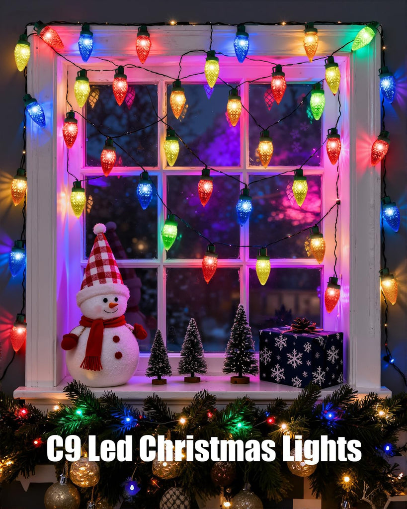 C9 Christmas Lights Outdoor 114ft 150 LED Waterproof String Lights with Timer & 8 Modes, Connectable Commercial Grade
