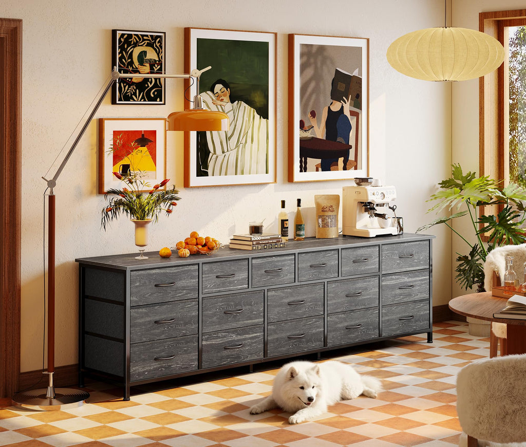 77.6" Long Dresser, 16 Drawer Fabric Dresser for Closet, Wide Chest of Drawers with Storage, TV Stand for 65, 75, 85