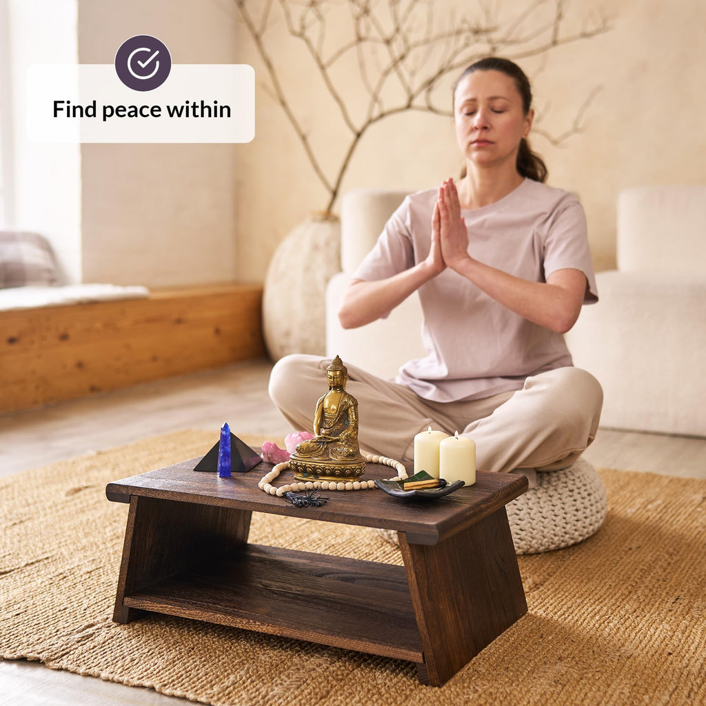 Floor Table for Tea Rituals | Altar Table for Meditation, Mindfulness & More | Low Japanese Floor Platform Chabudai