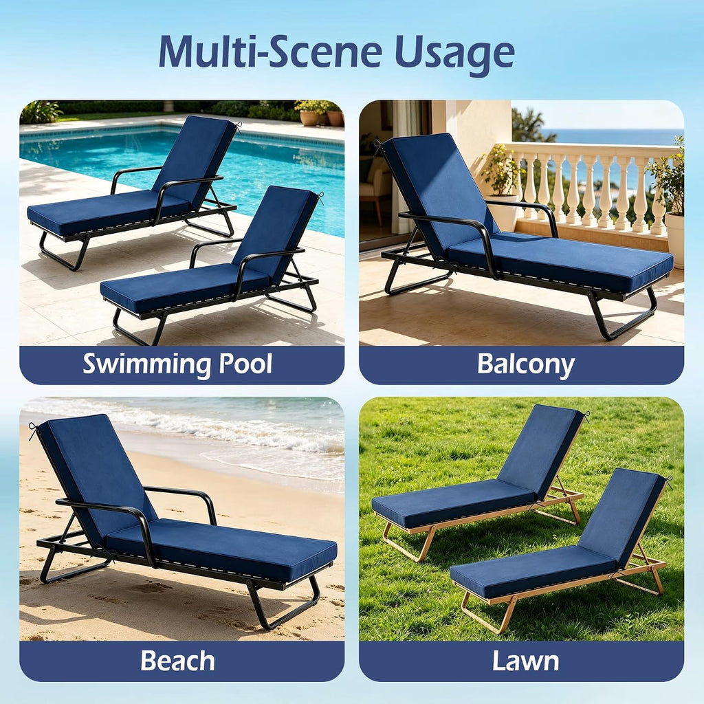 Chaise Lounge Cushions Outdoor, 72"x21"x3", Navy Blue | Waterproof, Fade Resistant, For Pool Beach Patio Hotel