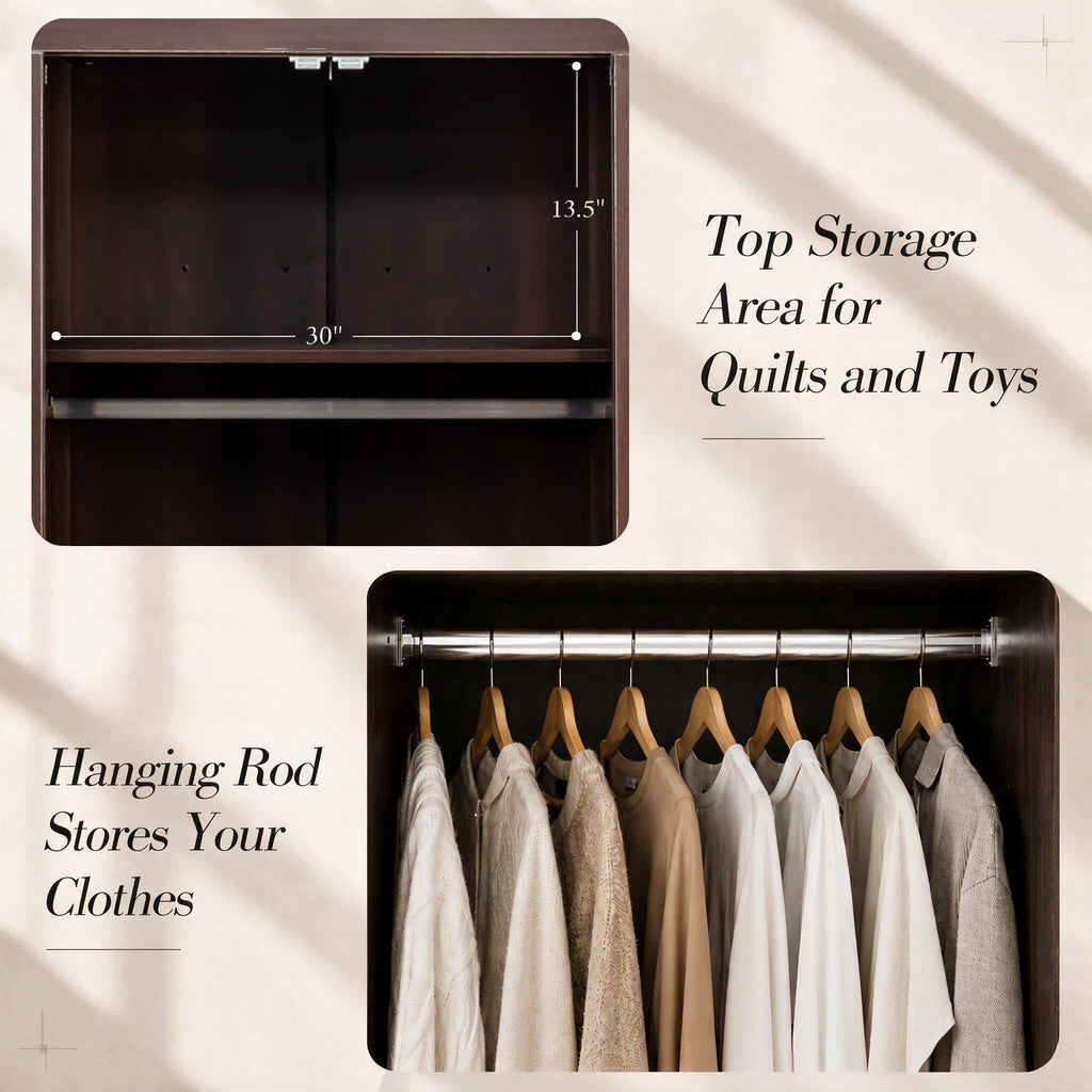 70" Tall Wooden Wardrobe Closet with Doors, Espresso