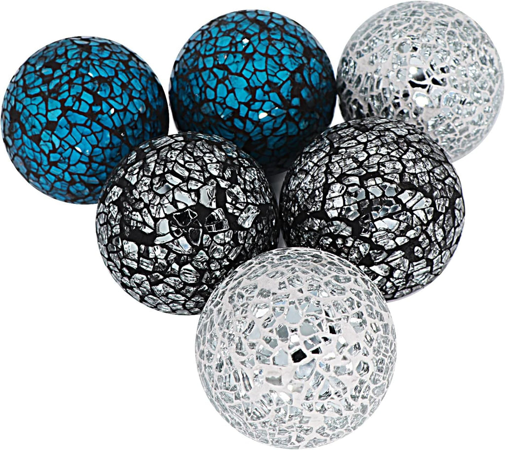 Decorative Glass Balls 2.4" Small Mosaic Sphere Decorative Orbs Centerpiece Balls for Bowls, Vases, Dining - Set of 6