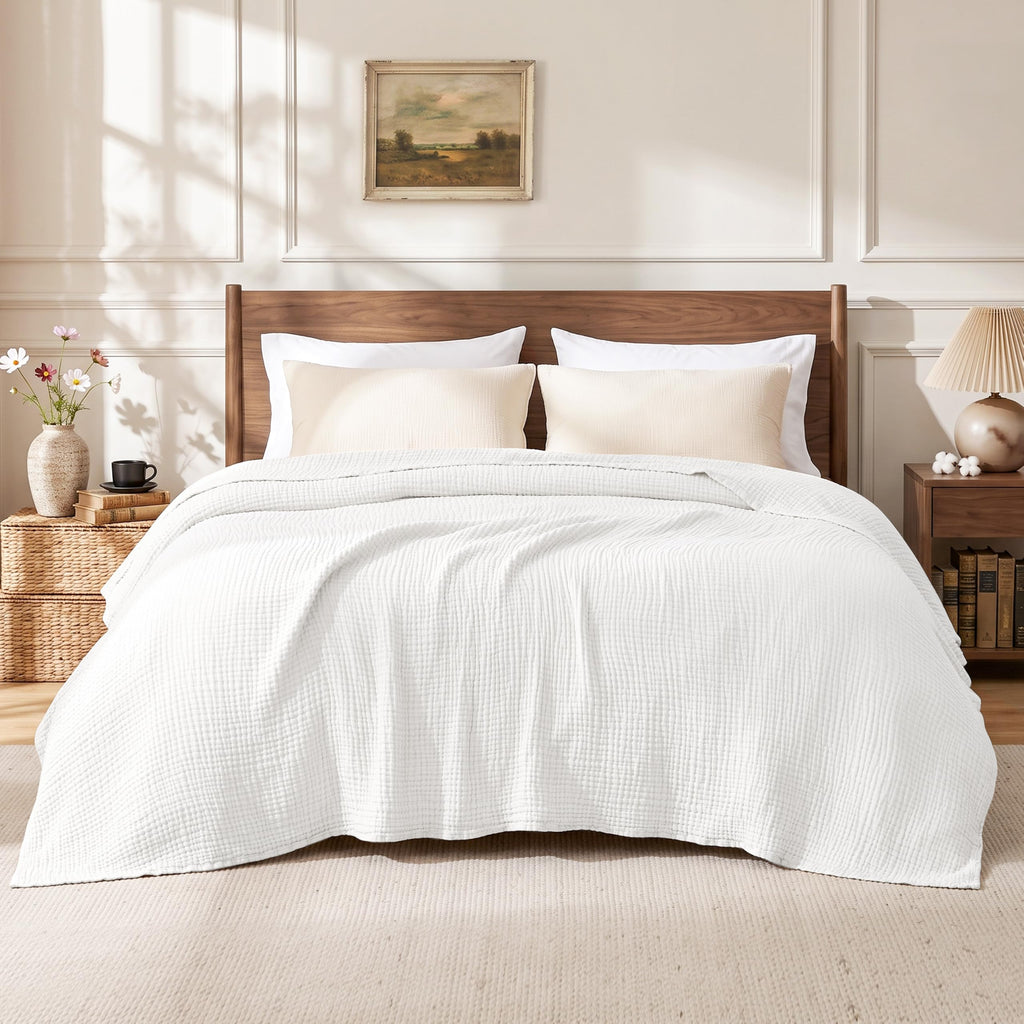 100% Cotton Muslin Blanket King Size for Bed, White