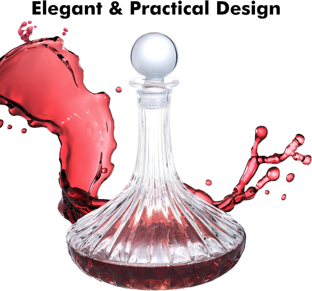 1000ml Wine Decanter with Glass Stopper - Wide Base for Rapid Aeration, Drip-Free Spout, Gift Box for Red Wine