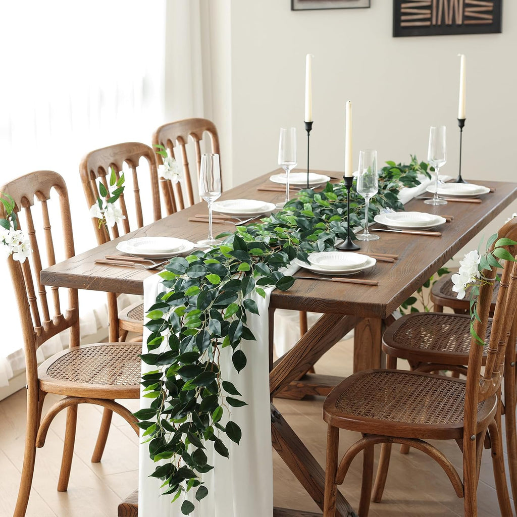 Strands Artificial Vines Ficus Garland 78" Fake Vine with Silk Green Leaves Faux Hanging Plants Greenery - Set of 12