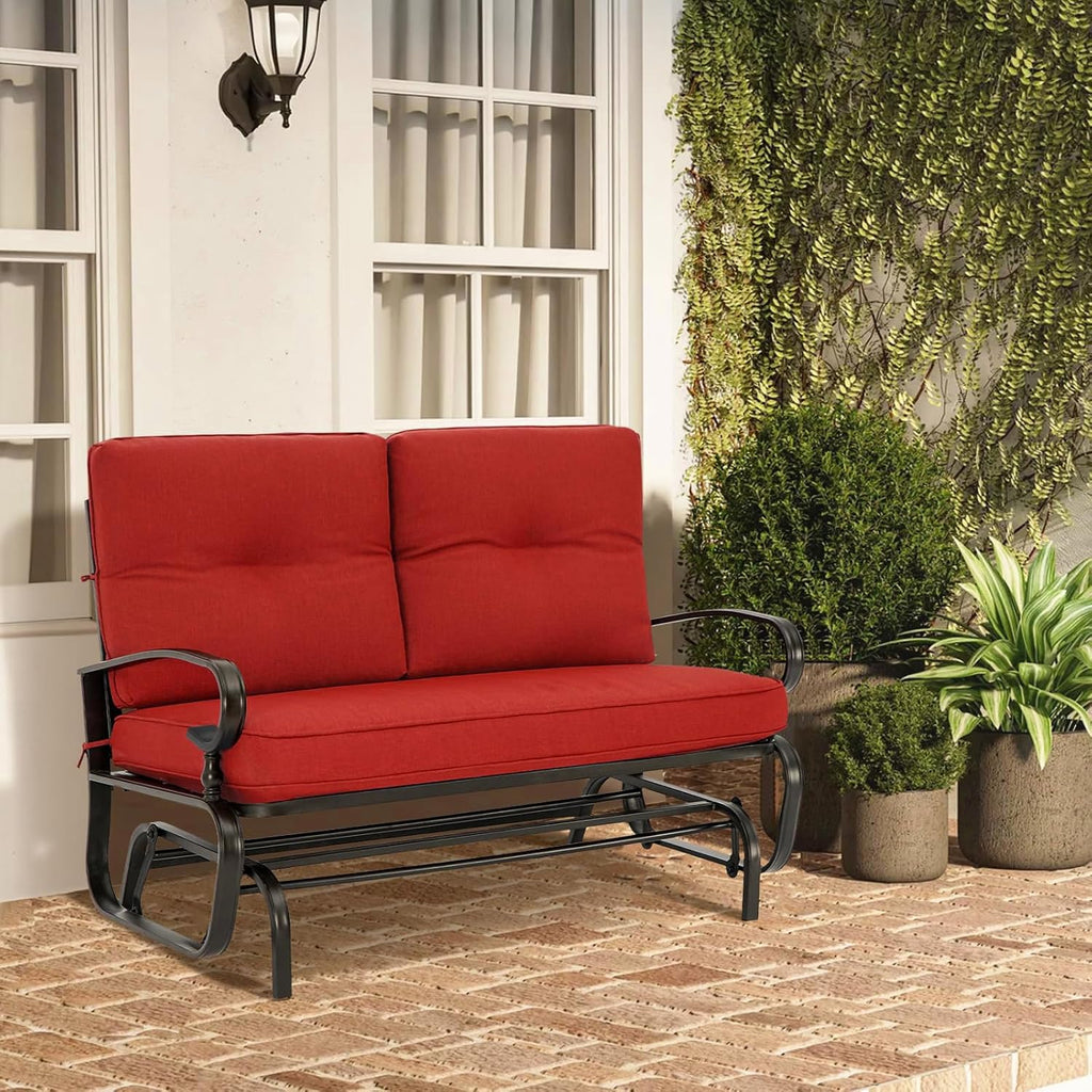 Outdoor Glider Rocking Bench 2 Person Patio Loveseat Steel Frame Furniture Set with Removable Cushion , Garden, Yard