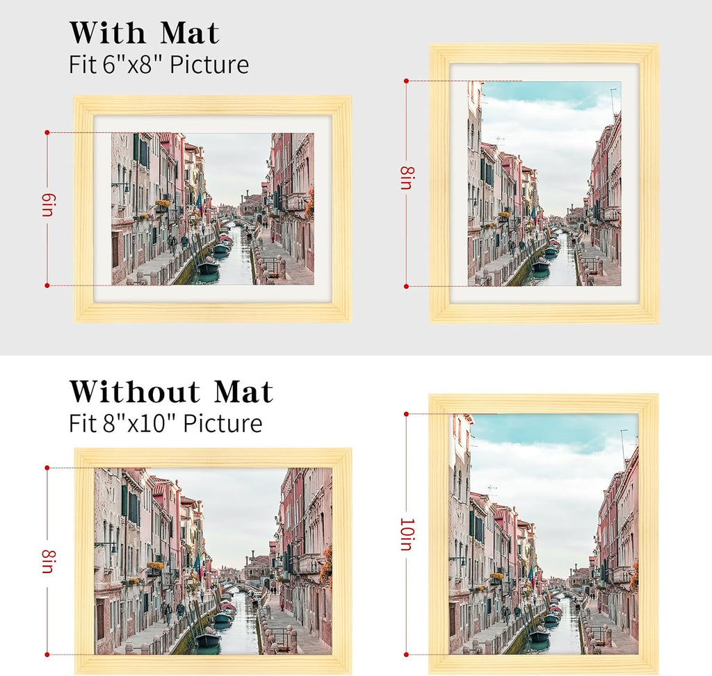 8x10 Picture Frames Solid Wood 6x8 Photo Frame with Mat Grain 6 Pack | Wall and Tabletop Display, Shatterproof