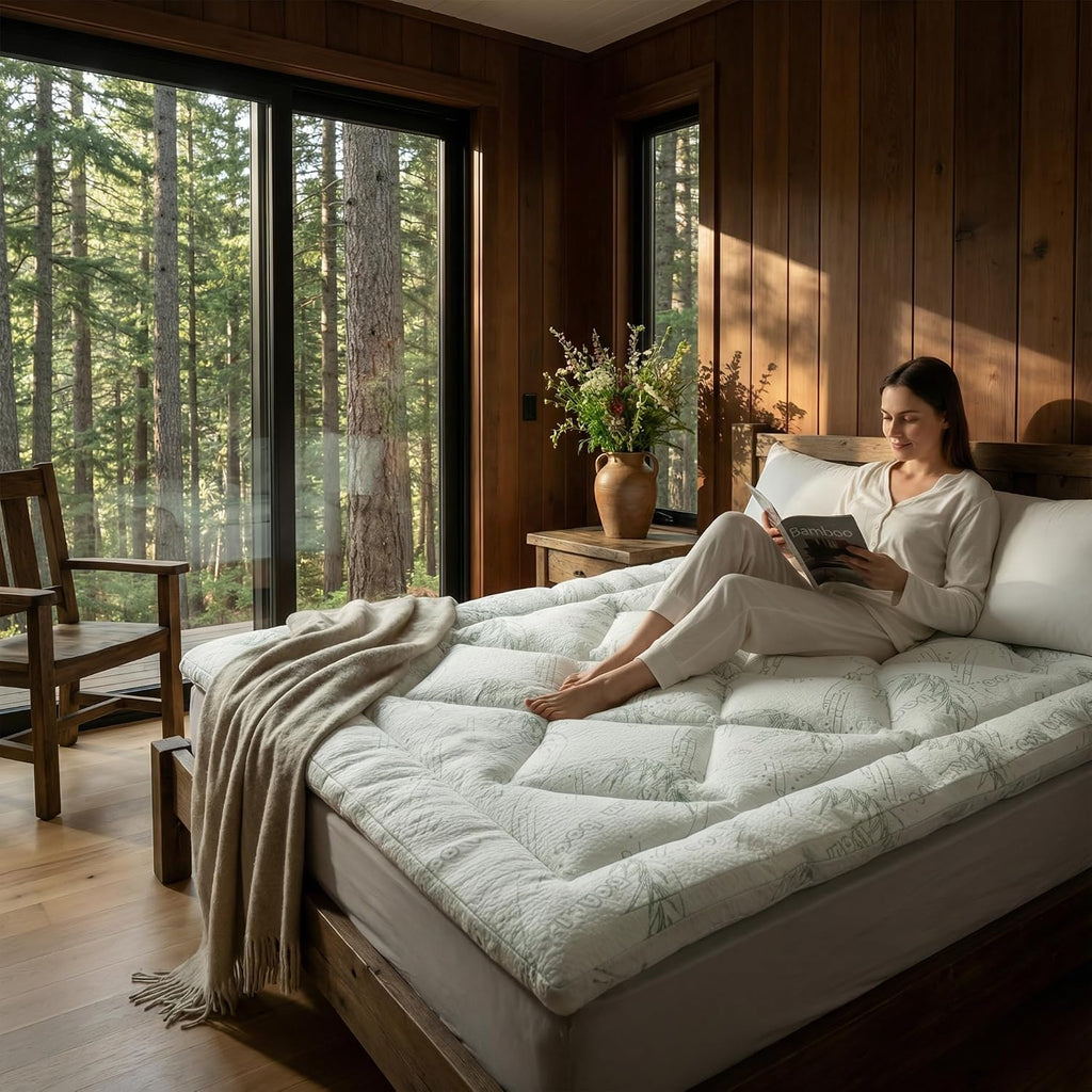 Full Bamboo Mattress Topper, Thick Pillow Top for Hot & Side Sleepers | Cooling bamboo viscose air layer,1700 GSM