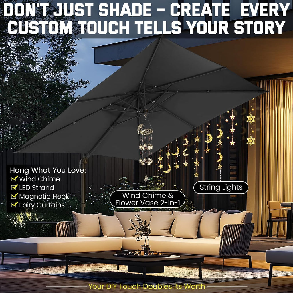 Outdoor Patio Umbrella - 10ft Cantilever Umbrella Heavy Duty Offset Umbrellas with Stand - GRAY
