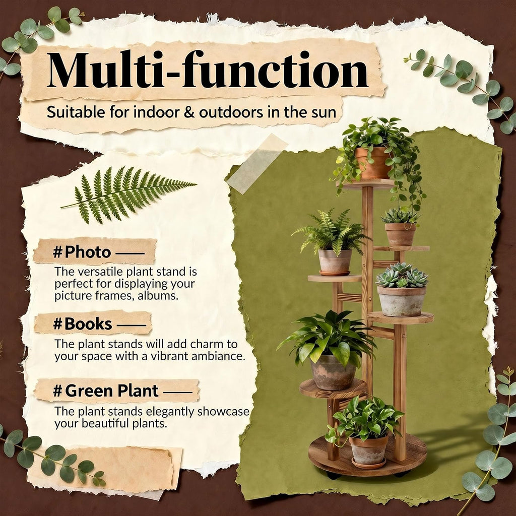 5 Tiered Tall Plant Stand for Indoor | Wood Plant Shelf Corner Display Rack, Multi-tier Planter Pot Holder Flower
