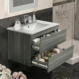 24-Inch Modern MDF Bathroom Vanity with Sink – Wall-Mounted Floating Cabinet with Double Drawers, White