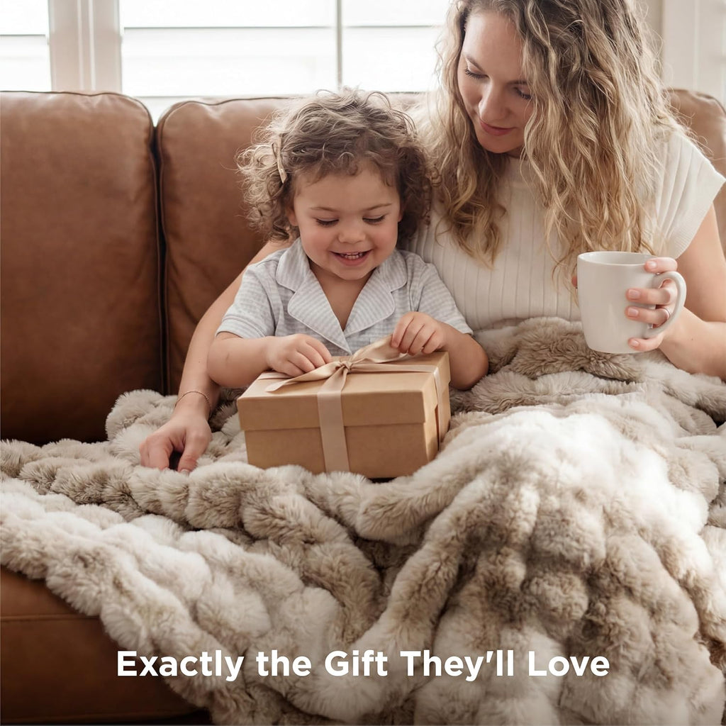 Soft Fluffy Faux Fur Throw Blanket, Fuzzy Fleece Bubble Blanket Cozy Gifts for Women Men Teen Girls, Taupe Brown