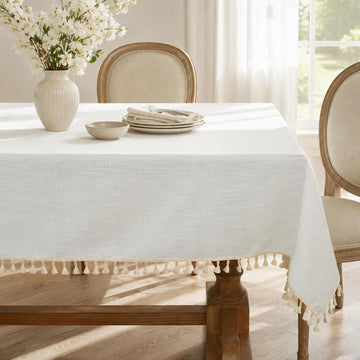 Textured Table cloth for 6 foot Rectangle table, Heavy Duty Farmhouse Tablecloth Solid Cotton Linen Waterproof Wrinkle