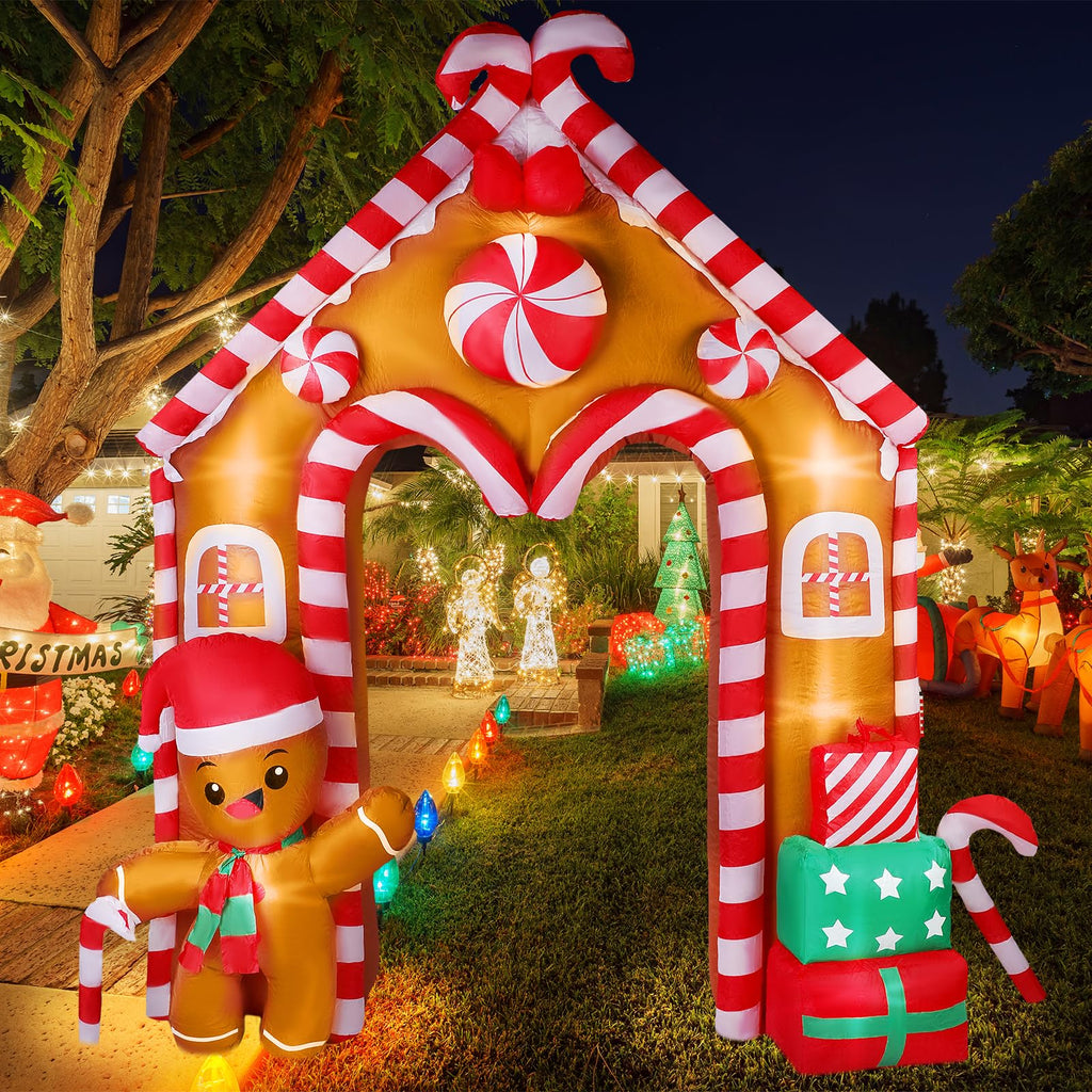 10 ft Christmas Inflatable Gingerbread House Archway with LED Lights