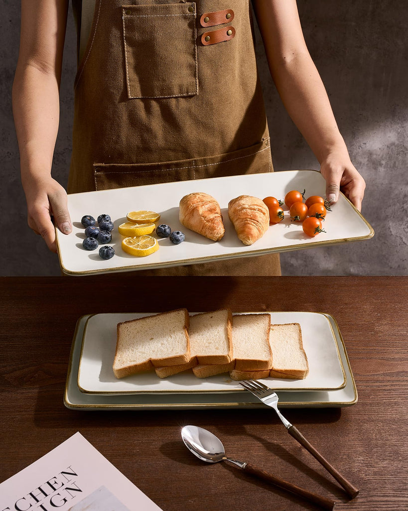 Serving Platters Set of 3 Sizes - Rectangular, Vanilla White