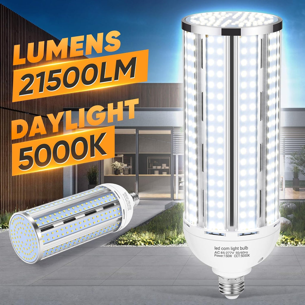 4 Pack 150W Corn LED Light Bulb,Fanless 5000K Daylight(1500 Watt Equivalent) E26/E39 Large Mogul Base LED Cob Lamp