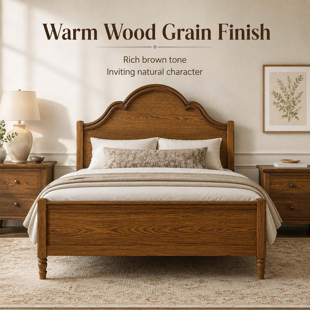 Rustic Vintage Full Wood Bed Frame with Retro Style Tall Headboard, Farmhouse Wooden Bed Frames Full Platform Bed