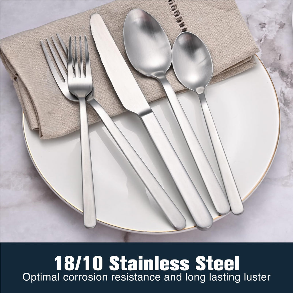 Matte Silver 30-Piece Forged Flatware Set for 4, 18/10 Stainless Steel