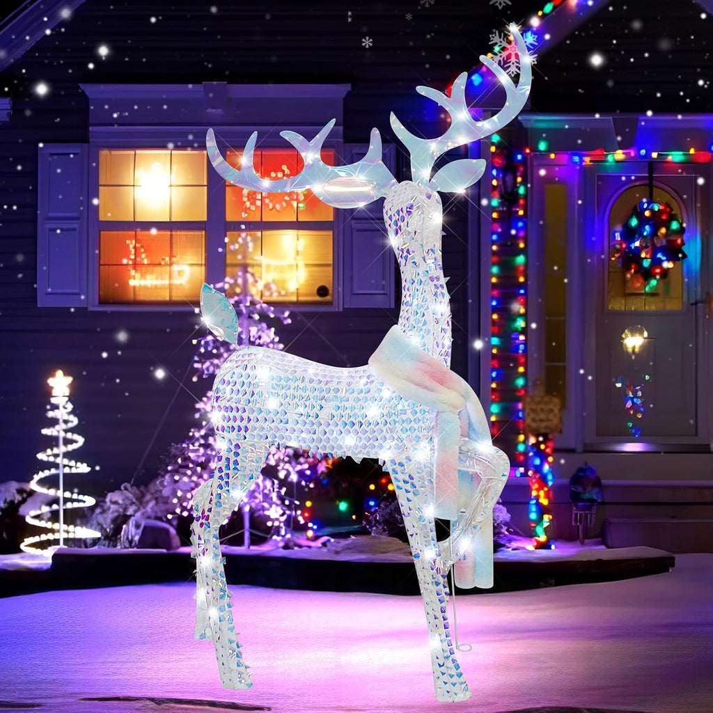 4.5FT Lighted Up 3D Iridescent Christmas Reindeer Decorations