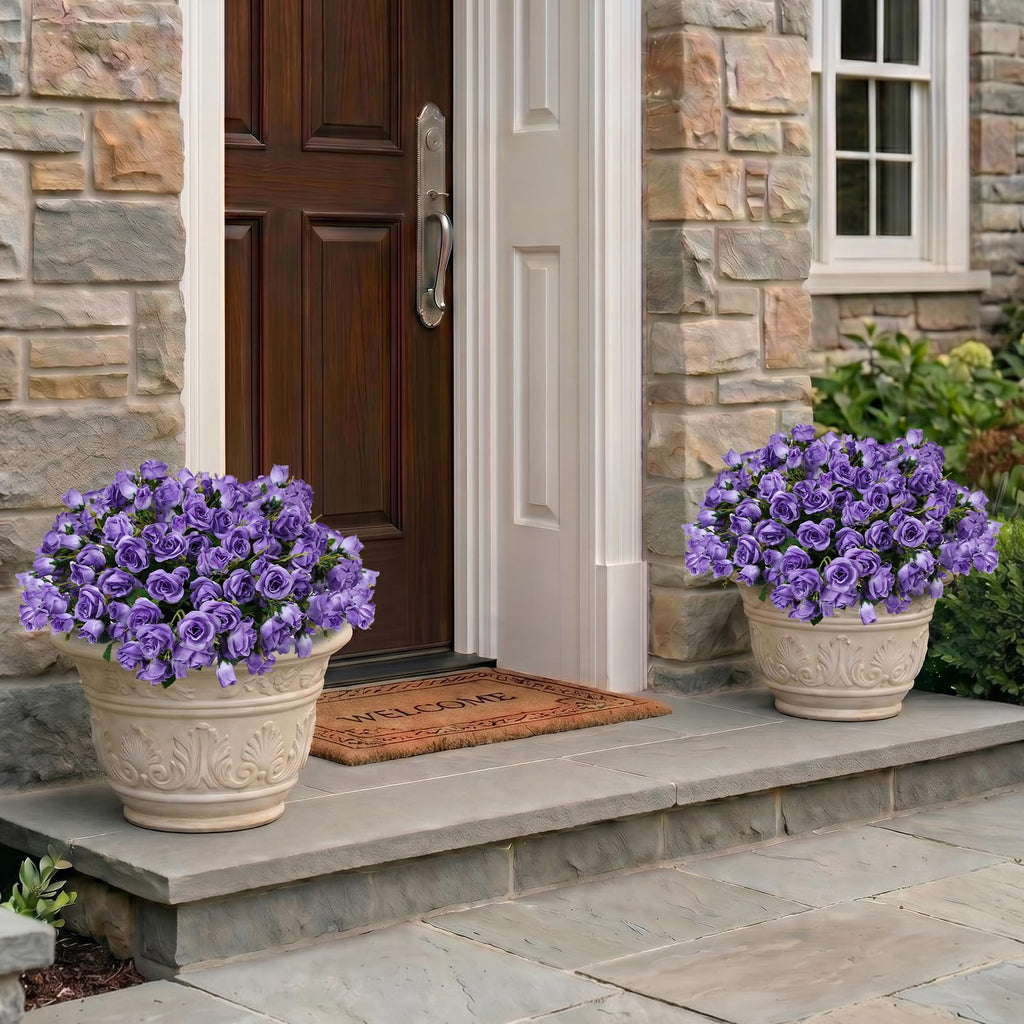 2 Pack Faux Roses Outdoor Potted, Pre-Potted, Purple