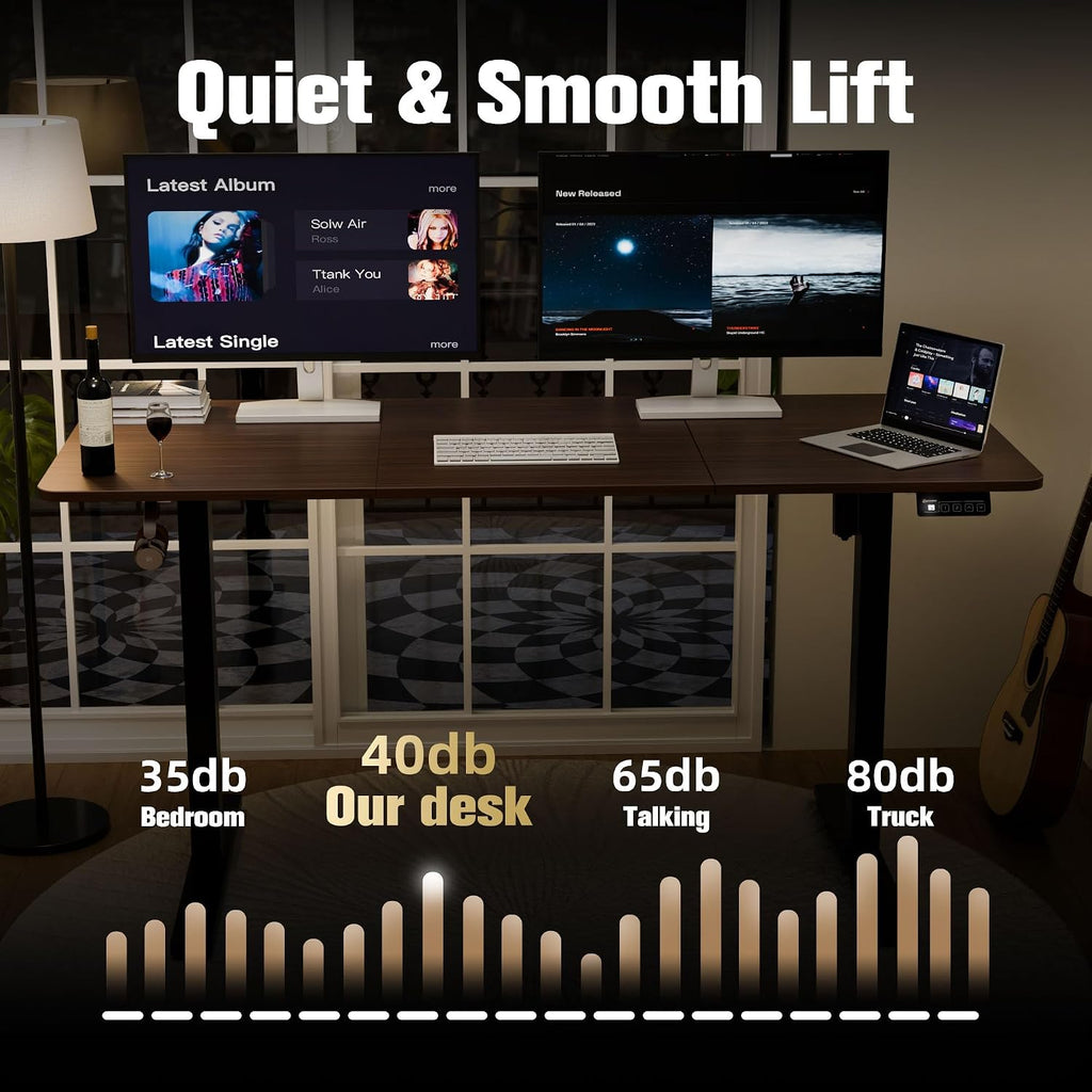 55"x24" Standing Desk, Height Adjustable Sit-Stand Home Office, Walnut | Electric Adjustable Standing Desk, Sit to