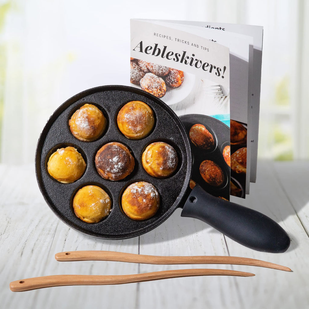 Cast Iron Aebleskiver Pan - Ideal for Mini Pancake Mold, Cake Pop Pan, and Takoyaki Maker (Black)