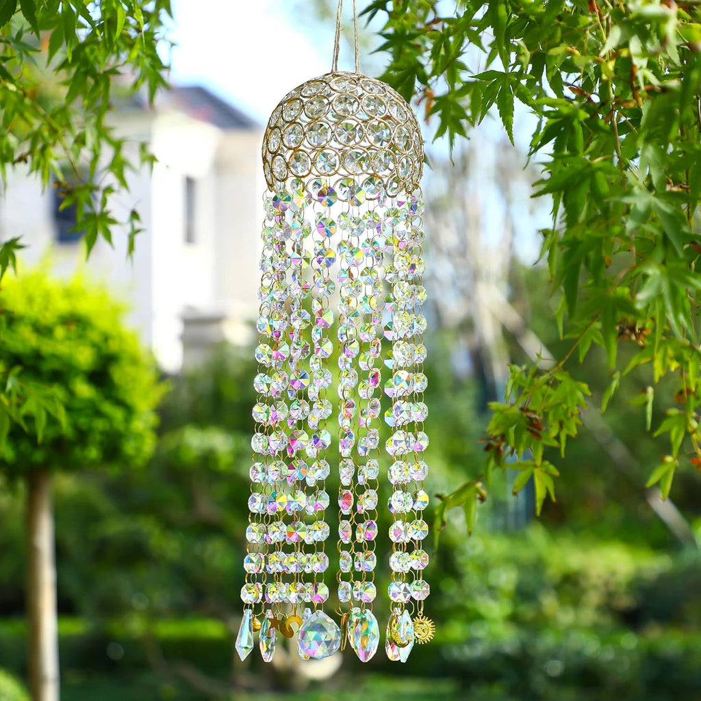 Crystal Suncatcher Wind Chimes Window Hanging Rainbow Maker - 16.7 Inch Chandelier Design, AB Color Crystal Prism
